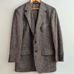 Brooks Brothers Men’s Tweed Blazer Jacket 44r Black White Confetti 100% Wool